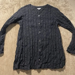 J Pure Jill Shirt Women's Small Linen Black Button Up Textured Long Slv Tunic - Picture 1 of 6