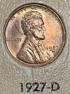 1927d Lincoln Cent, Nice High Grade  Lustrous BU coin Possibly recolored - Picture 1 of 6