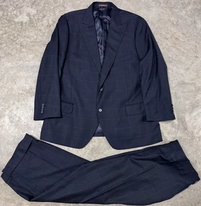 Peter Millar 2 Piece Suit Mens Sz 42/44 (read) Black Check Plaid Peak Lapel Wool - Picture 1 of 24