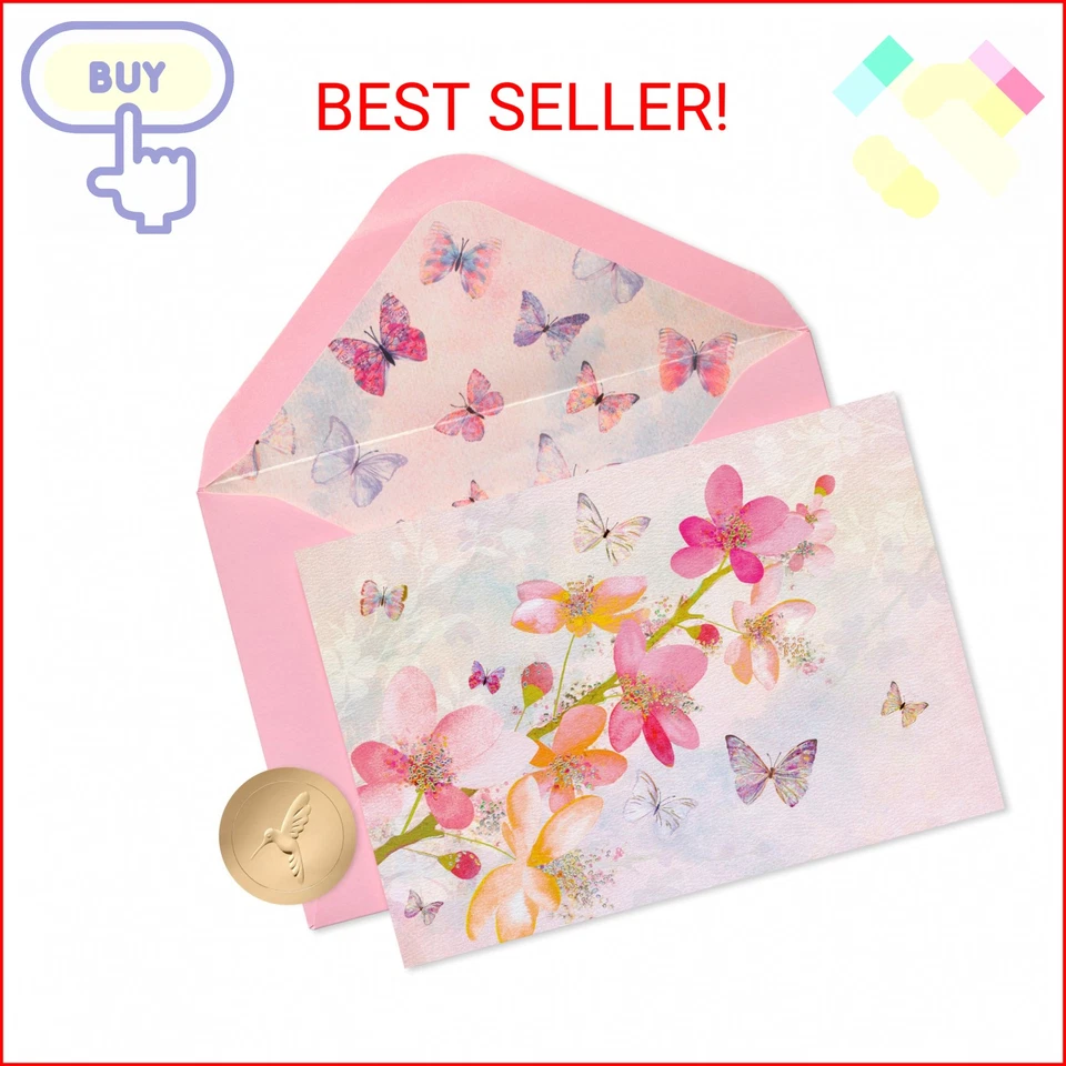 Papyrus Scattered Blossoms Boxed Blank Note Cards With Glitter 12 Count