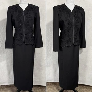 Vintage Perlen Einteiler Jacke Kleid Gr. 14 P schwarz formell elegant bestickt - Bild 1 von 17