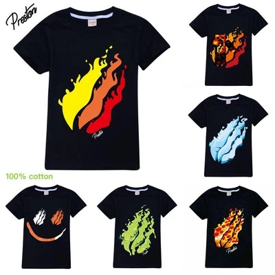 Kids Boys 100% Cotton Prestonplayz Flame Ice-cream Short Sleeve T-Shirt Tee Tops