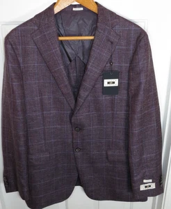 Joseph Abboud Heritage Soft Men's 44L Blazer Wool Silk Linen Purple Plaid Slim - Picture 1 of 6