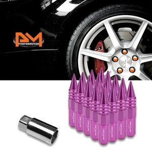 JDM M12X1.5 20mm OD 107mm Tall Purple Spiked Aluminum Wheel Lug Nuts+Key 20Pcs - Picture 1 of 3