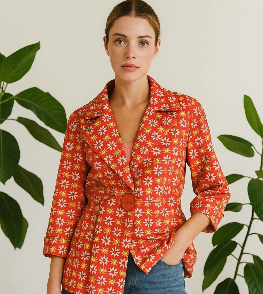 Abrigo Chaqueta Mujer 3 Hermanas Talla Lg Floral Indie Boho Med Abrigo Coral Mangas 3/4 Foto 1 de 4