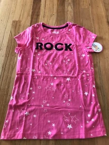 New Girls Pink ROCK S/S T Shirt With Star Print Sz L 10/12 - Picture 1 of 2