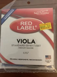 Super Sensitive Red Label (4107) Viola Strings - Standard 15-16.5 Set - Picture 1 of 2