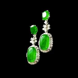 【KATHY JADE】Glassy Emerald Green Jadeite Jade Earring 《Grade A》 - Picture 1 of 4