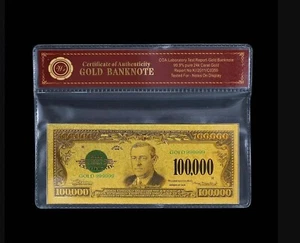 1928 $100000 Dollar Banknote Collectible Gold Plated with Bag & Certificate - Picture 1 of 6