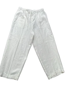 Elan Pants Womens Extra Large White Linen Drawstring Elastic Waist Wide Leg - Picture 1 of 10