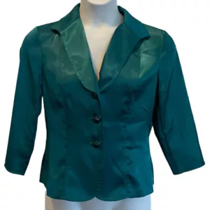 Midnight Velvet Disco Green Satiny Blazer Jacket. New with Tags. Size 6 - Picture 1 of 6
