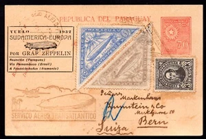 PARAGUAY 1932 REGISTERED ZEPPELIN UPRATED POSTAL CARD 21 PESOS "ASUNCION" - Picture 1 of 2