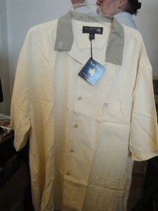 NWT! NAT NAST Retro Yellow & Gray + 3 Line Crest! Camp Loop Collar 100% Silk XXL - Picture 1 of 4