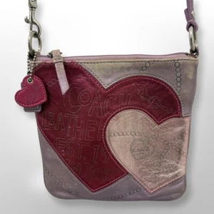 COACH JEWEL HEARTS METALLIC CROSSBODY PINK & PURPLE - Picture 1 of 8