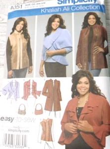 Simplicity 4051 Women's Jacket Vest & Bag Khaliah Ali Collection Plus 26W-32W - Picture 1 of 4