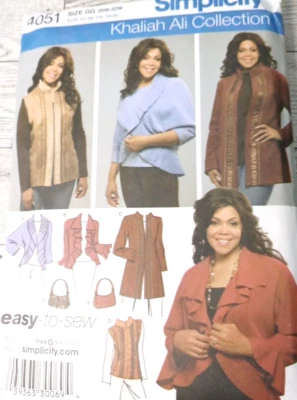 Simplicity 4051 Women's Jacket Vest & Bag Khaliah Ali Collection Plus 26W-32W - Image 1 of 4