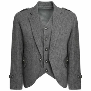 Chaqueta escocesa gris tweed lana Argyle Kilt con chaleco Argyle boda falda escocesa - Imagen 1 de 4