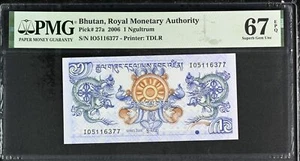 Bhutan 1 Ngultrum 2006 P 27 a Superb Gem UNC PMG 67 EPQ - Picture 1 of 3
