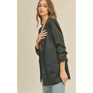 BB Dakota Blazer Women's Small 6 Boyfriend Long Jacket Vintage Ruched Sleeve - Picture 1 of 7