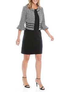 NEW PERCEPTION BLACK WHITE CAREER JACKET DRESS SIZE 12 SIZE 14 SIZE 16 $108 - Picture 1 of 3