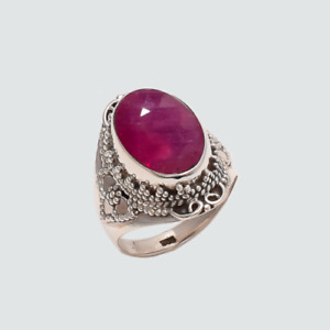 Indian Ruby Gemstone Statement Handmade Solid 925 Silver Gift Ring All Size S906