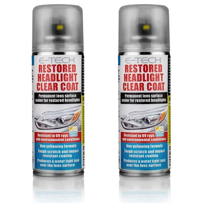 2 x E-TECH Restored Headlight Headlamp Protect Clear Coat Lacquer Sealer 200ml
