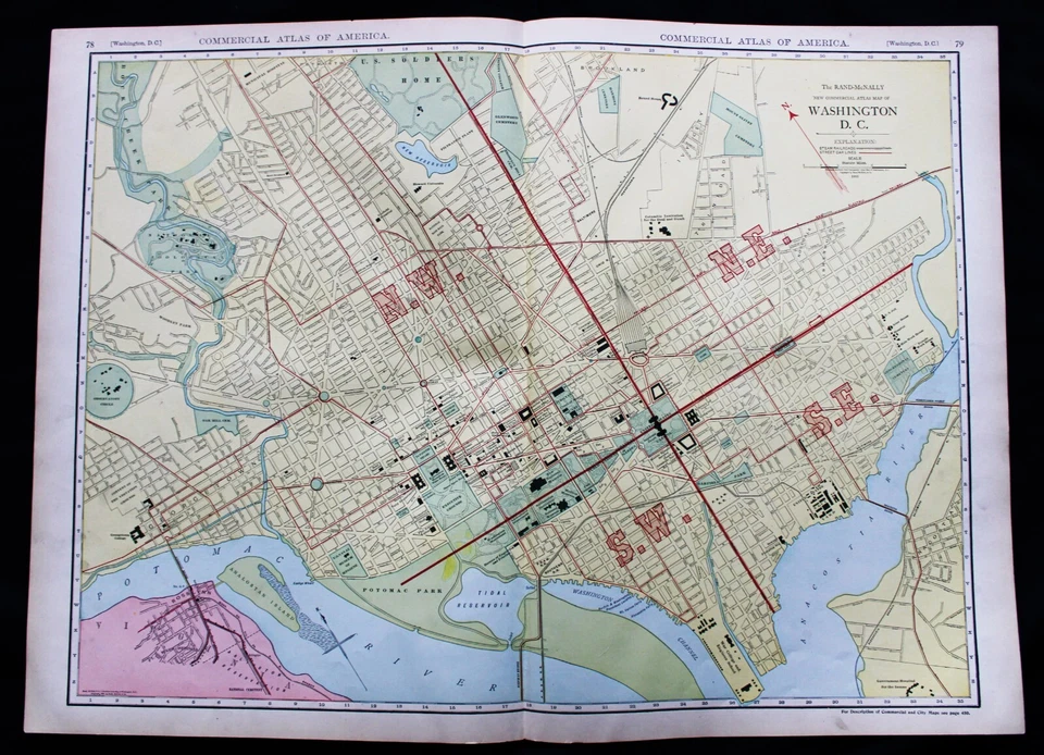 RAND MCNALLY COMMERCIAL ATLAS MAP PAGE WASHINGTON D.C. CITY STREET ROAD MAP 1913 - Image 1 of 4
