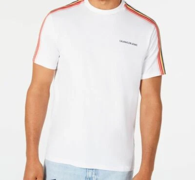 $30 Calvin Klein джинсы мужчин белая полоса коротким рукавом логотип футболка размер большой - Изображение 1 из 3