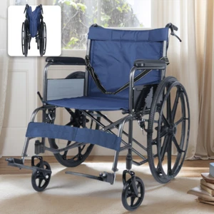 24'' Wheelchair Manual Folding WheelChair Portable Foldable w/ Seat Belt & Pouch - Picture 1 of 13