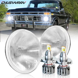 Pair For 1961-1979 Ford F100 7 Inch Round LED Headlights Hi/Low Beam DRL Chrome - Picture 1 of 12