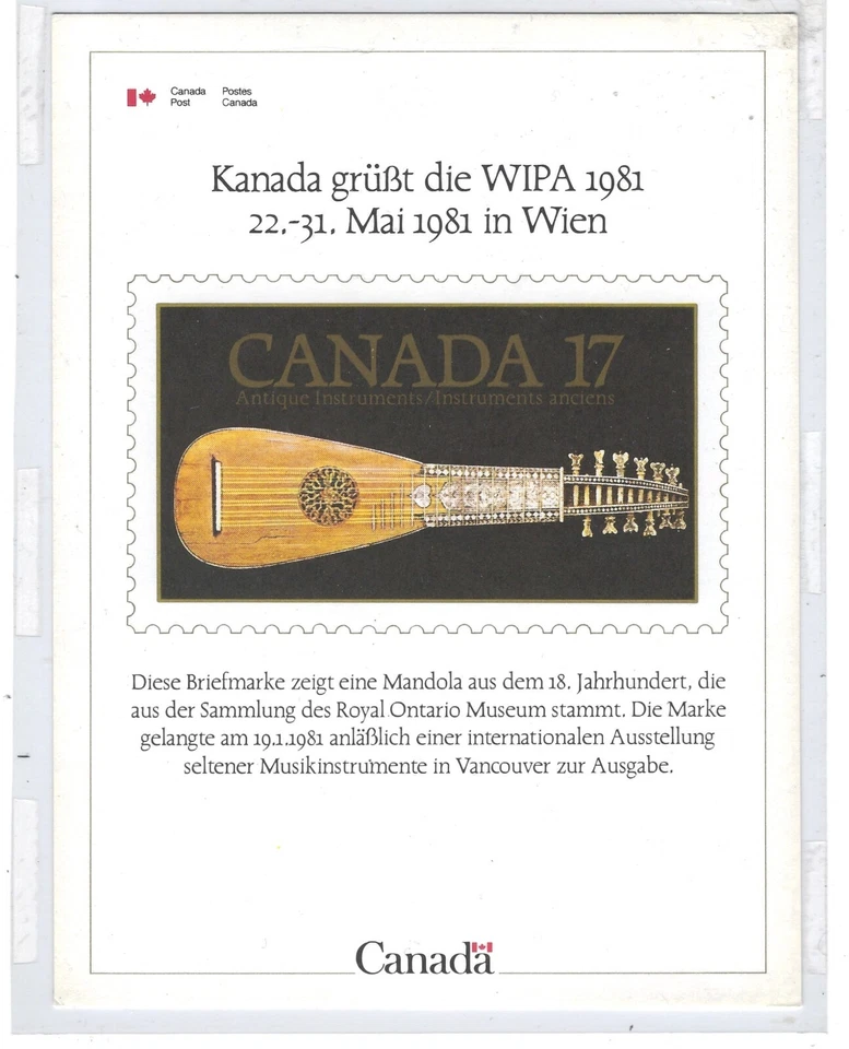 Canada 1981 International Philatelic Exhibition Card #1 WIPA 1981 MNH $10 - Image 1 of 1