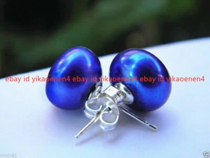 7-8mm Natural Blue Akoya Freshwater Pearl 925 Silver Stud Earrings AAA - Picture 1 of 12