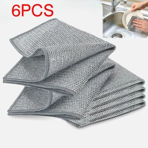 6PCS Wire Dishwashing Rag Multipurpose Non-Scratch Dish Cleaning Cloths Kitchen - Picture 1 of 7