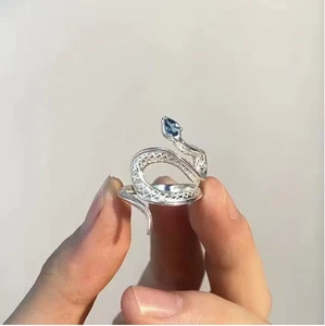 Ring Stil Vintage Silber Gesetz, Mit Einer Cobra Glas Blau - Bild 1 von 2