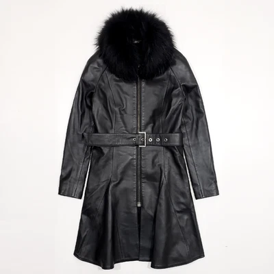 PHILIPP PLEIN Ajustado Acampanado Cuero Gabardina Chaqueta Cinturón Cuello Piel Hexágono M Foto 1 de 4