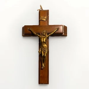 Crucifijo de oro devocional católico enfermo unción último rito InRi de colección - Imagen 1 de 9