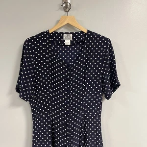 Vintage James River Traders JRT Midikleid Damen 10 marineblau 100 % Seide gepunktet - Bild 1 von 16