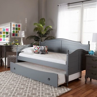 Baxton Studio Mara Cottage Farmhouse Grey Finished Wood Twin Size Daybed with Ro - Image 1 of 4