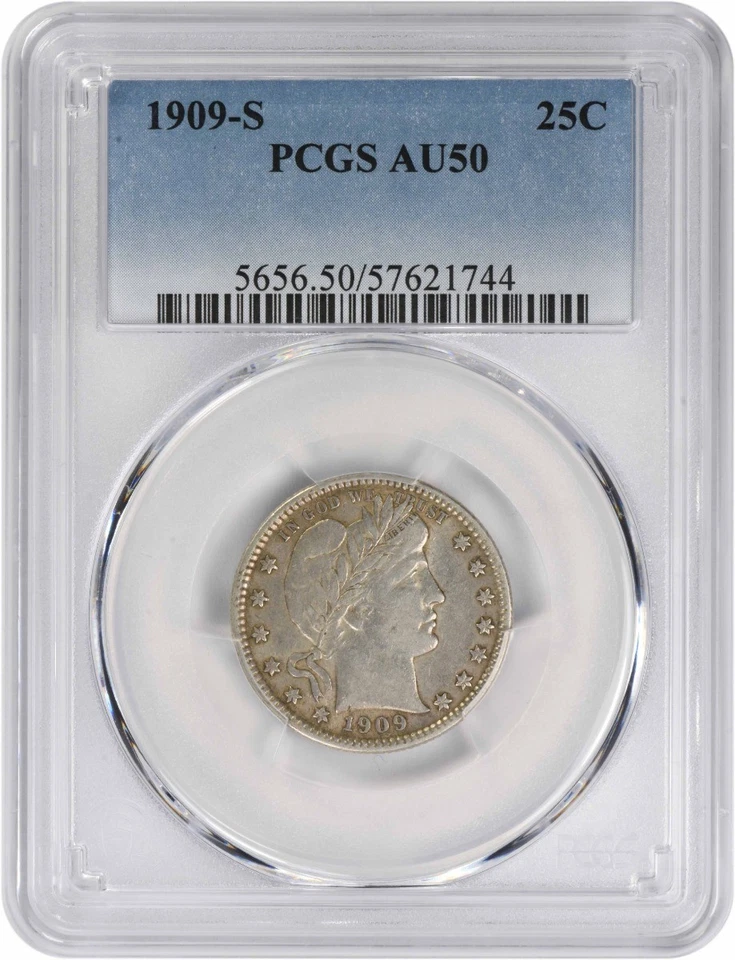 1909-S Barber Silver Quarter AU50 PCGS - Image 1 of 2