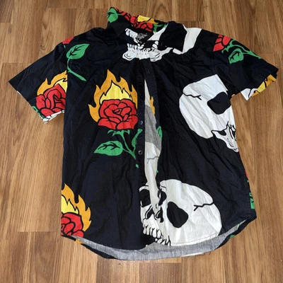 Eight  Shirt Mens Large Short Sleeve Button Up Black Skulls - Image 1 of 2