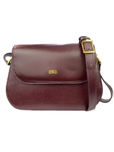 BALENCIAGA Shoulder Bag Bordeaux Women's Leather BB Logo Crossbody Authentic - Picture 1 of 16