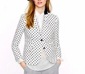 J. CREW Size 2 Linen White Navy Polka Dot Schoolboy Blazer 2 - Picture 1 of 6