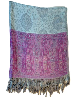 Mantón 100% Cachemira Floral Paisley Mujer Abrigo Oblongo Azul y Morado 70 x 22 Foto 1 de 4