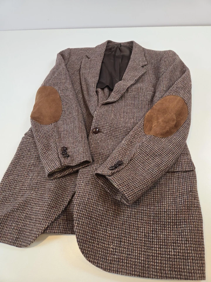 Blazer Stafford Para Hombres 42 Marrón Harris Tweed Codo Parches Hecho en EE. UU. Escocia Foto 1 de 4
