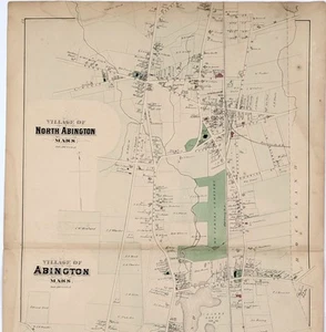1879 ABINGTON Village MASSACHUSETTS Map PLYMOUTH County ORIGINAL (26X16) - Picture 1 of 6