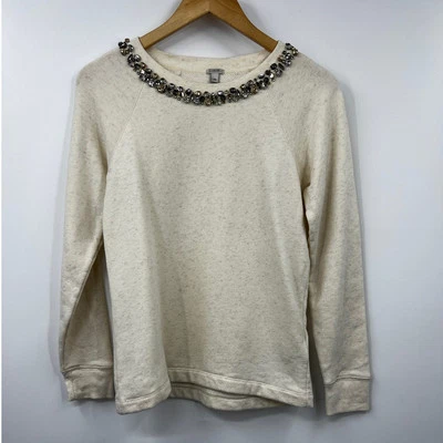 J Crew Sudadera Mujer Cuello Redondo Pullover Suéter Joyas Adornado Marfil XS Foto 1 de 4