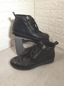 Ecco Ladies Shoes Size 5.5(39) Black Leather Slip on Ankle Boots Shoes With Zip - Picture 1 of 10