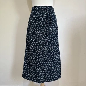 Seasalt Skirt UK 10 Black Blue Floral Elastic Back Belt A Line MIdi Corduroy - Picture 1 of 14