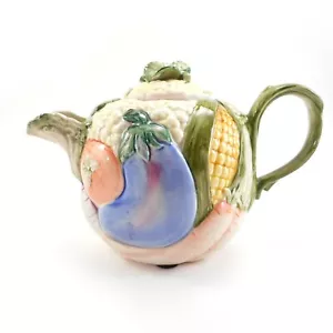 Fitz and Floyd Teapot Vegetables Floral Leaves Produce FF Japan 7" Tall - Picture 1 of 12