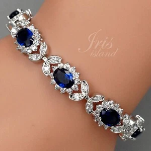 Women Blue Cubic Zirconia Tennis Bracelet White Gold Plated Elegant Jewelry 6336 - Picture 1 of 6